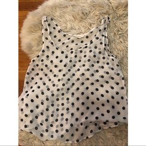 Sheer white black polka dots tank top L camisole